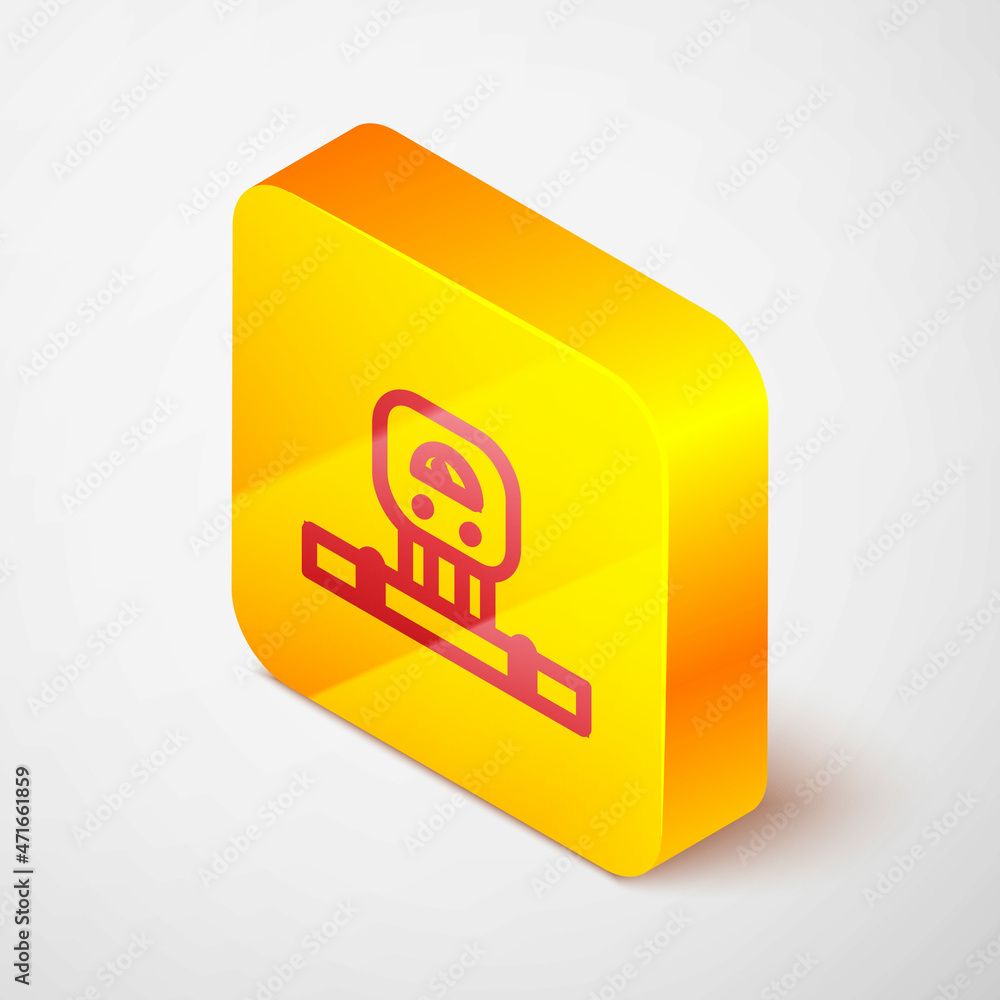 Poster isometric smart sensor system icon isolated on green background. internet of things concept with wir