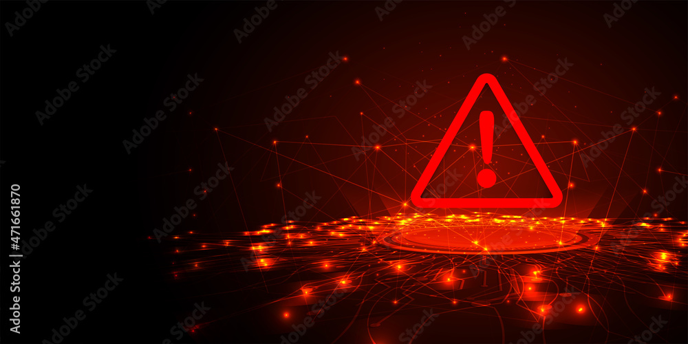 Leinwandbilder  Hacking Concept design. Attention warning attacker alert sign with exclamation mark on dark red background.Security protection Concept. vector illustration.