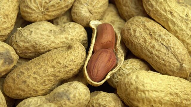 Ground peanuts rotate as background, peanuts in shells, ground nuts