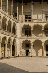 Courtyard with arcades at the Wawel Royal Castle.Krakow.