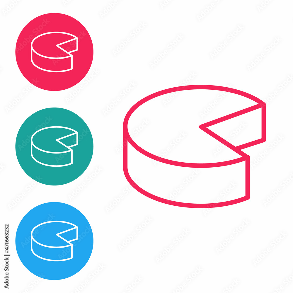 Poster red line cheese icon isolated on white background. set icons in circle buttons. vector