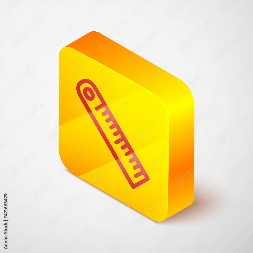 Poster isometric line ruler icon isolated on grey background. straightedge symbol. yellow square button. ve