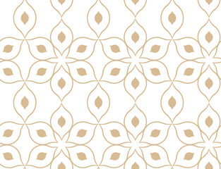 Fototapeta premium Floral geometric pattern with the intersection of thin golden lines on a white background. Seamless linear pattern. Stylish fractal texture.