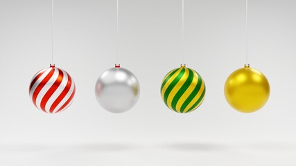 3d rendering of red, gold, silver and green ball ornaments to decorate christmas and new year