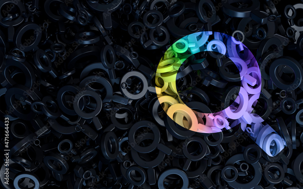Poster search sign dark abstract shape iconic background for web banner advertisement 3d rendering