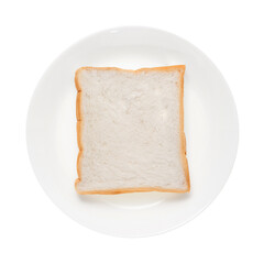 Slices toast bread in dish on white background