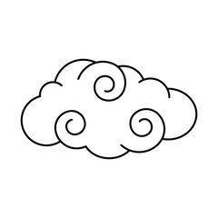 Black and White Swirl Cloud. Illustration for Decorating Sky, Weather Forecast, Fabric Print. Sketch Template in Cartoon Outline Style. Kids Cartoon Style