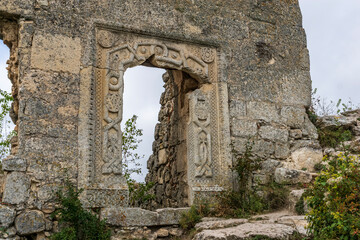 Old ruined fortress gate, Mangup-Kale city in the Crimea.