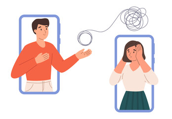 Online therapy. Remote counseling services. Vector flat illustration