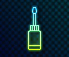 Glowing neon line Screwdriver icon isolated on black background. Service tool symbol. Vector