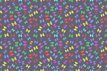 Seamless pattern with interesting doodles on colorfil background. Pano. Raster illustration.
