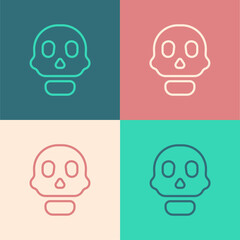 Pop art line Skull icon isolated on color background. Happy Halloween party. Vector