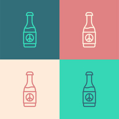 Pop art line Beer bottle icon isolated on color background. Vector