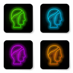 Glowing neon line Diving hood icon isolated on white background. Spearfishing hat winter swim hood. Diving underwater equipment. Black square button. Vector