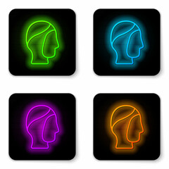 Glowing neon line Diving hood icon isolated on white background. Spearfishing hat winter swim hood. Diving underwater equipment. Black square button. Vector