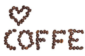 Coffee beans on white background coffe heart