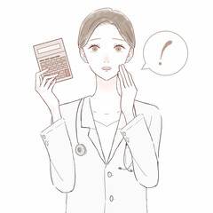 電卓を持つ、驚いている女性医師