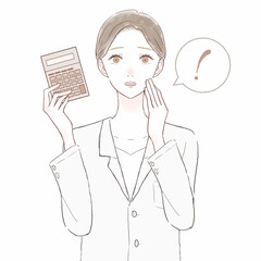 電卓を持つ、驚いている女性医師