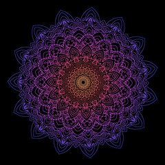 Hippie goa trance psychedelic colorful zentangle inspired mandala illustration with tribal boho chic ornaments. Oriental ornamental background. - obrazy, fototapety, plakaty