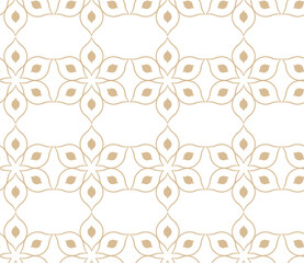 Floral geometric pattern with the intersection of thin golden lines on a white background. Seamless linear pattern. Stylish fractal texture. Vector drawing to fill the background
