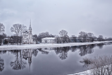 Fototapeta na wymiar landscape monastery winter Vologda Ferapontovo Kirillov, Russian North