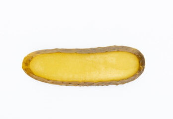 Sliced green pickles isolated on white background.