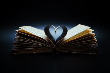 Music is the literature of the heart. It commences where speech ends. Opened antiquarian book with...