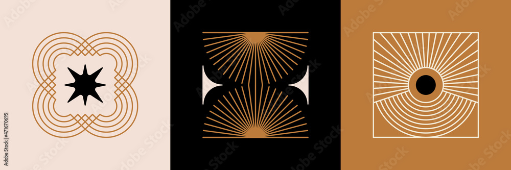 Aufkleber vector minimal geometric illustrations set - trendy abstract aesthetic linear compositions, prints, 