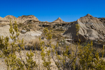 Spain, Navarre, Arguedas, Bardenas Reales desert, natural park classified as Biosphere Reserve by UNESCO, Castil de Tierra, the emblematic fairy chimney