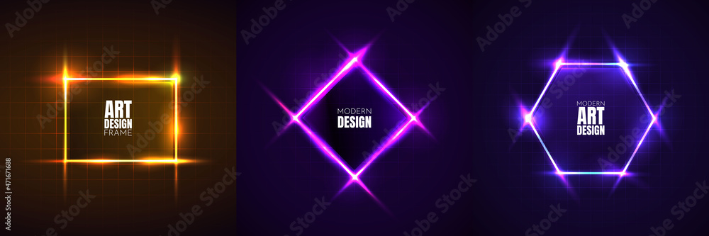 Poster vector frame for text. modern art graphic. dynamic frame stylish geometric shape. black background. 