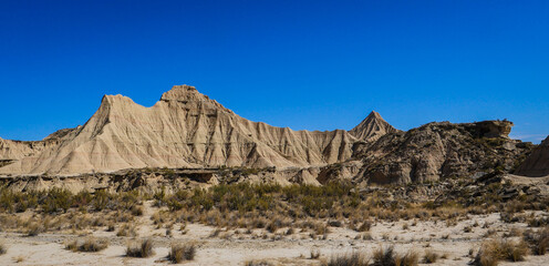 Spain, Navarre, Arguedas, Bardenas Reales desert, natural park classified as Biosphere Reserve by UNESCO, Castil de Tierra, the emblematic fairy chimney