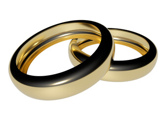 gold wedding rings isolated on white background, close-up, 3d rendering