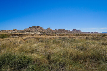 Spain, Navarre, Arguedas, Bardenas Reales desert, natural park classified as Biosphere Reserve by UNESCO, Castil de Tierra, the emblematic fairy chimney