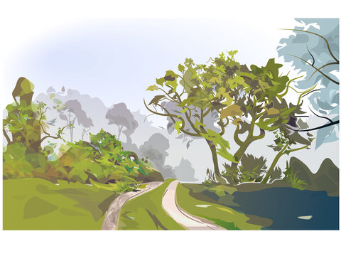 Vector summer landscape executed Corel DRAW