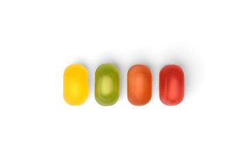 Colorful jelly candies isolated on white background.