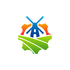 Gear Windmill logo design vector template. Creative Windmill logo concept