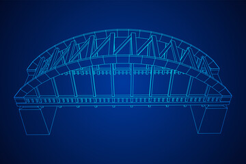 Bridge connection structure. Wireframe low poly mesh vector illustration.