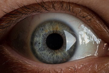 blue pupil on the eye close-up