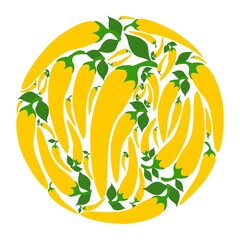 Hot yellow peppers in a circle.  Vector flat design template. Background of food, gardening or horticulture.