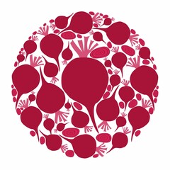 Beet in a circle. Vector flat design template. Background of food, farm or horticulture. - 471673440