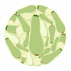 Zucchini in a circle. Vector flat design template. Background of food, farm or horticulture. - 471673441