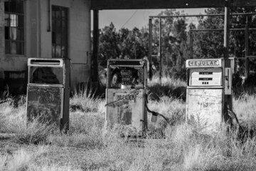 Gas Station Abandoned Black and White 

