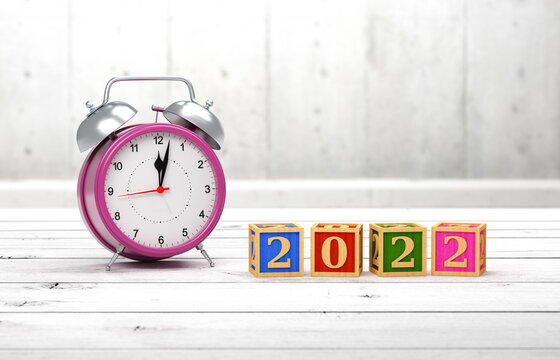 New Year 2022 Creative Design Concept with alarm Clock - 3D Rendered Image	
