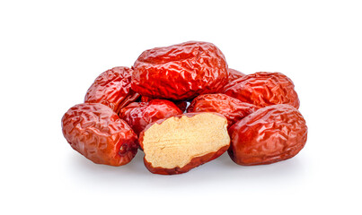Dried red date or Chinese jujube on white background.