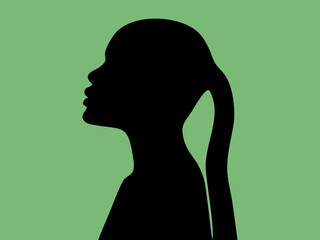 Black woman likeness on green background illustration. Flat design vector.