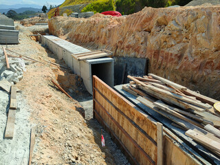 SELANGOR, MALAYSIA -JANUARY 22, 2021: Underground precast concrete box culvert drain under...