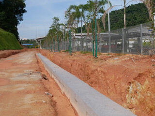 SELANGOR, MALAYSIA -JANUARY 22, 2021: Underground precast concrete box culvert drain under...