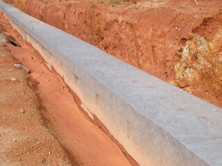 SELANGOR, MALAYSIA -JANUARY 22, 2021: Underground precast concrete box culvert drain under...