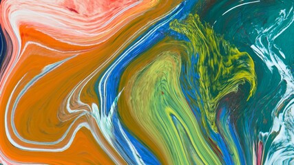 Fluid art texture. Liquid acrylic artwork with beautiful mixed paints. Background with abstract swirling paint effect. Can be used for interior poster. Trendy designs colours. Digital art illustration