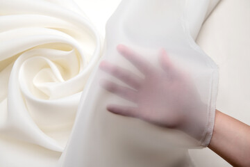 Background, texture. Template. Silk fabric, matte organza "Carolina", cream colors.